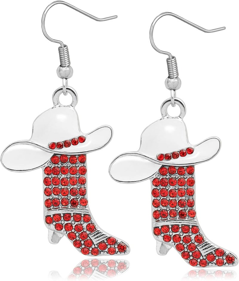 RechicGu Rhinestone Western Boots Earrings Cowgirl Cowboy Enamel Hat Bohemian Rodeo Boot Drop Dangle Earrings for Women - Image 1